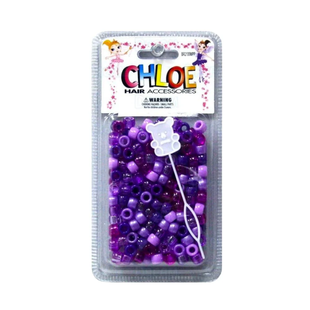 Chloé - 200 Perles rondes pour cheveux - Mix de violet