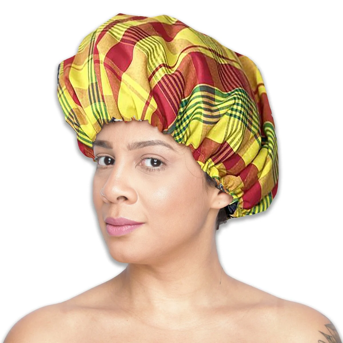 Colorful Black - Bonnet de Nuit - Satin et Madras (ajustable) - Image 5